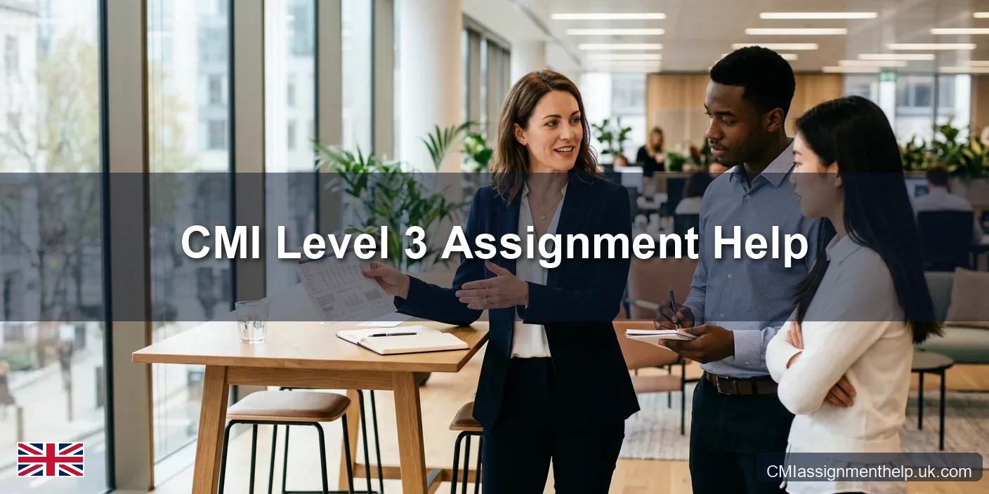 CMI Level 3 First Line Management assignment help — team leader briefing colleagues in a UK office